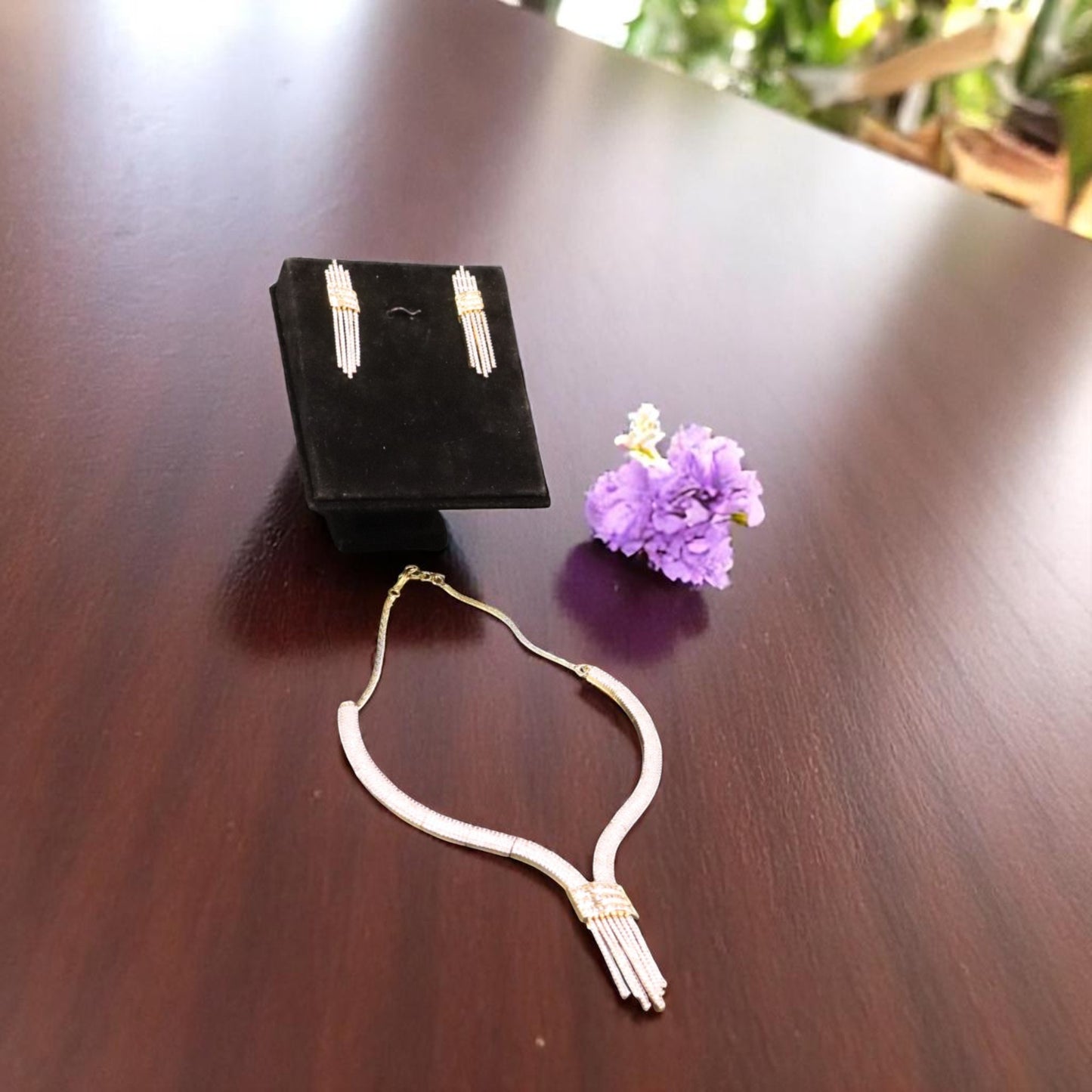 Golden Chandralekha American Diamond Hasli Necklace set