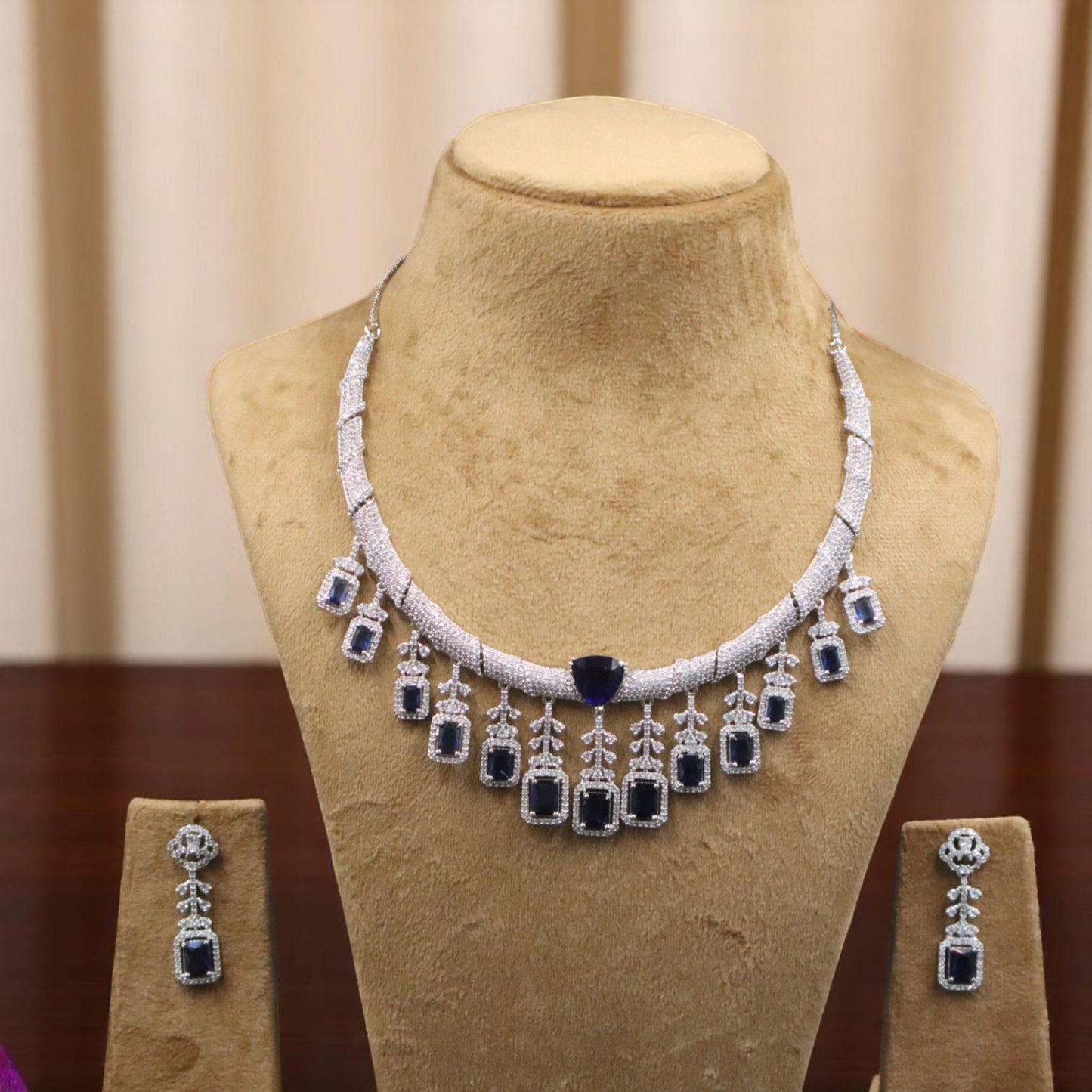 Royal Blue Anupama American Diamond Hasli Necklace set