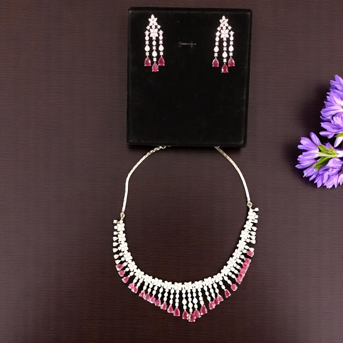 Magenta Rajashri American Diamond Necklace set