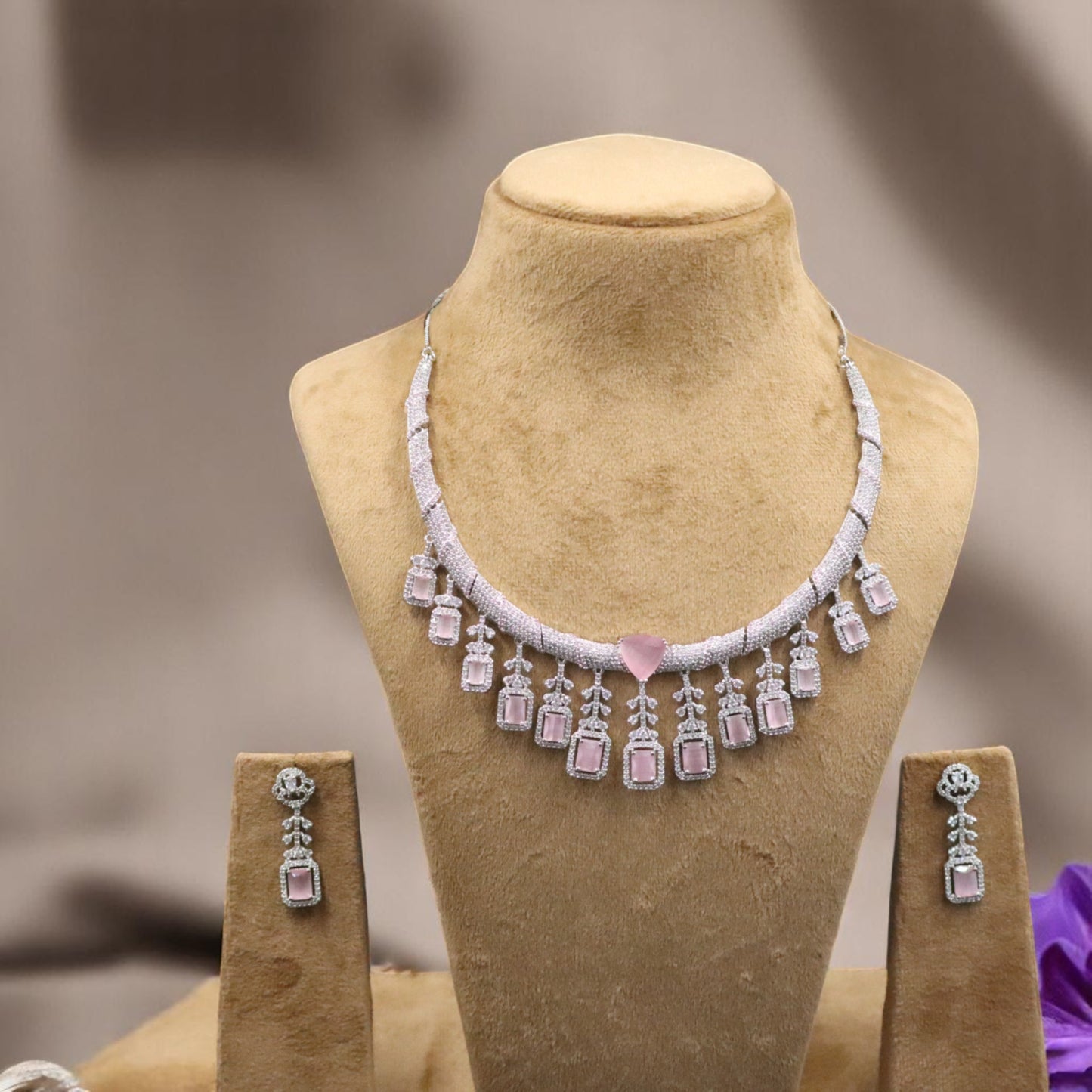 Pink Anupama American Diamond Hasli Necklace set