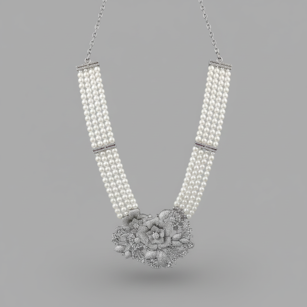 Silvery Shubra American Diamond Necklace set