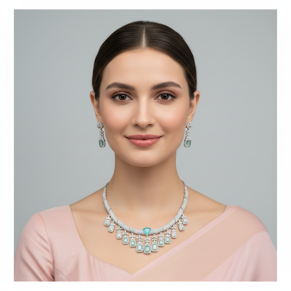 Turquoise Anupama American Diamond Hasli Necklace set