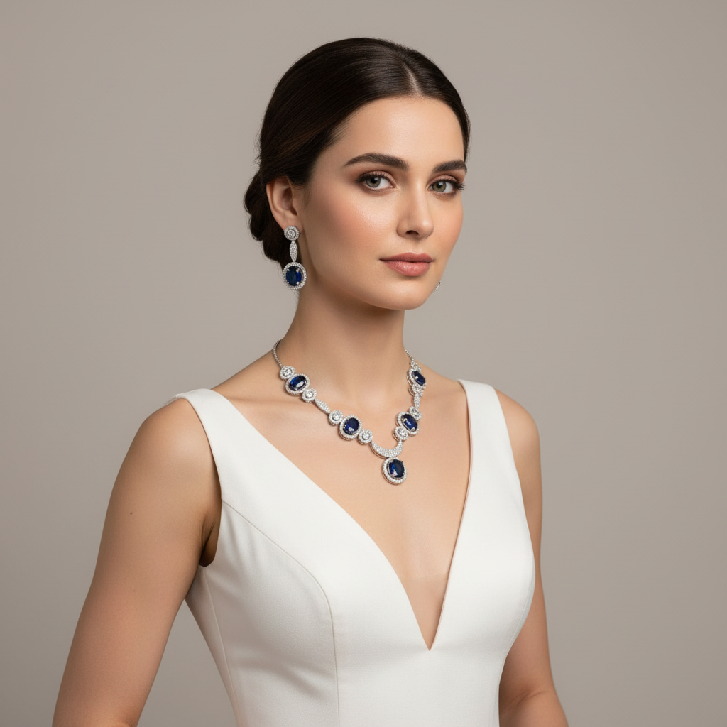 Royal Blue Gaurangi American Diamond Necklace set