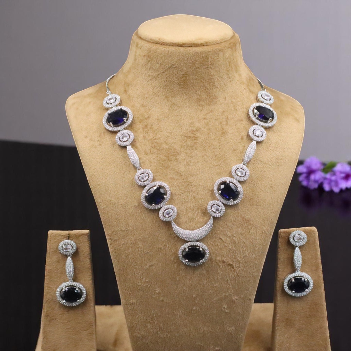 Royal Blue Gaurangi American Diamond Necklace set