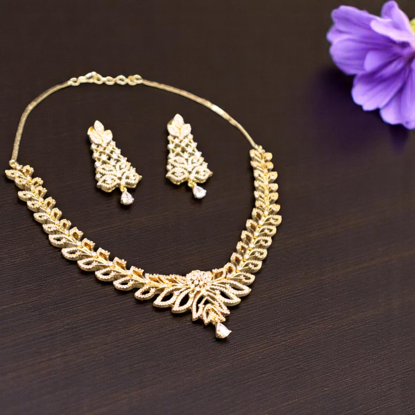 Golden Swarnarekha American Diamond Necklace set