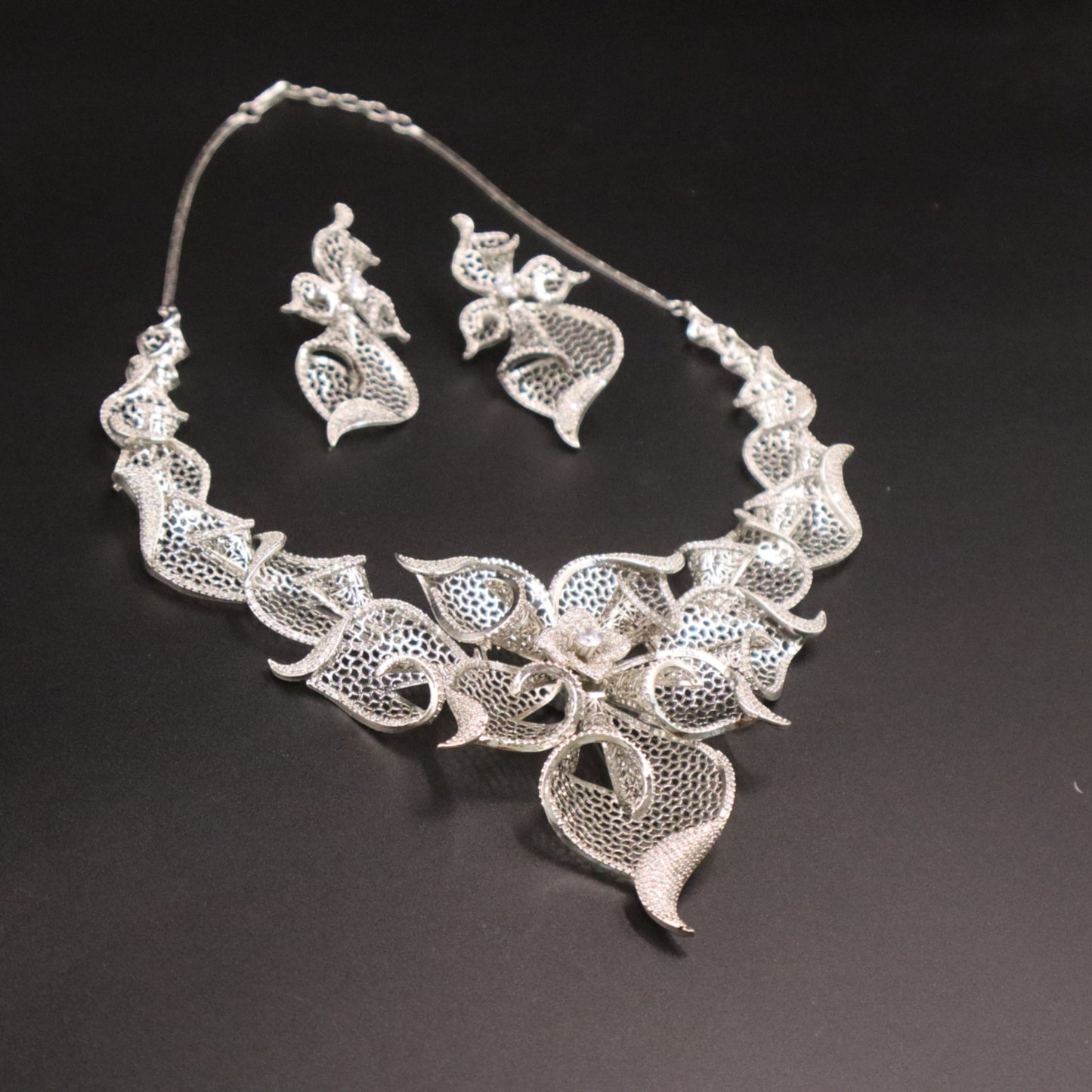 Silvery Devayani American Diamond Necklace set
