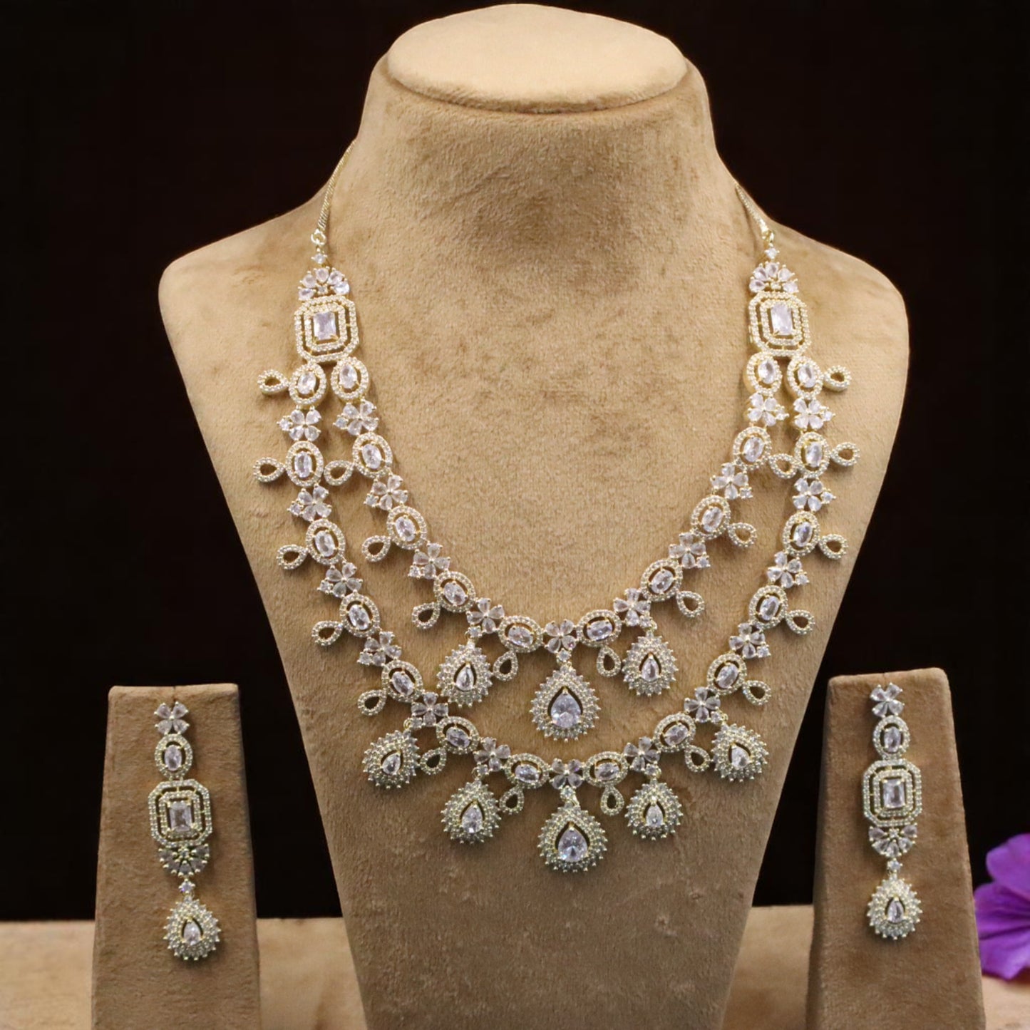 Golden Yamini American Diamond Necklace set