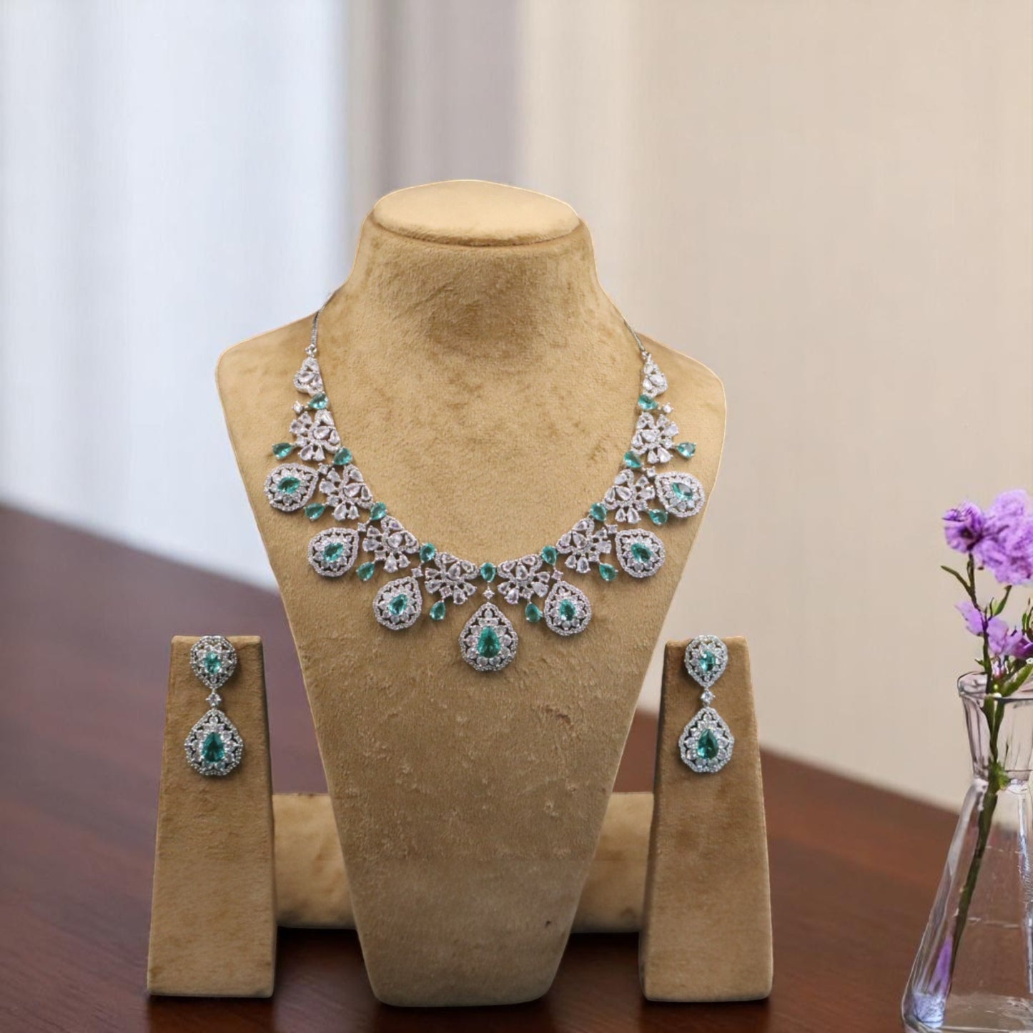 Turquoise Sharvila American Diamond Necklace set