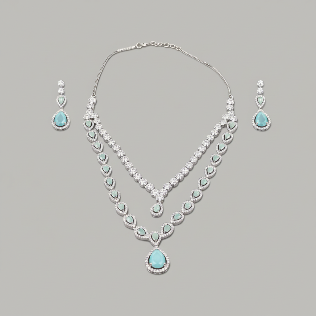 Turquoise Chandrapraba American Diamond Necklace set