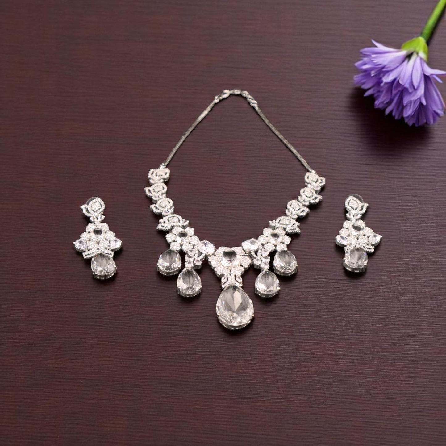 Silvery Suprabha American Diamond Necklace set