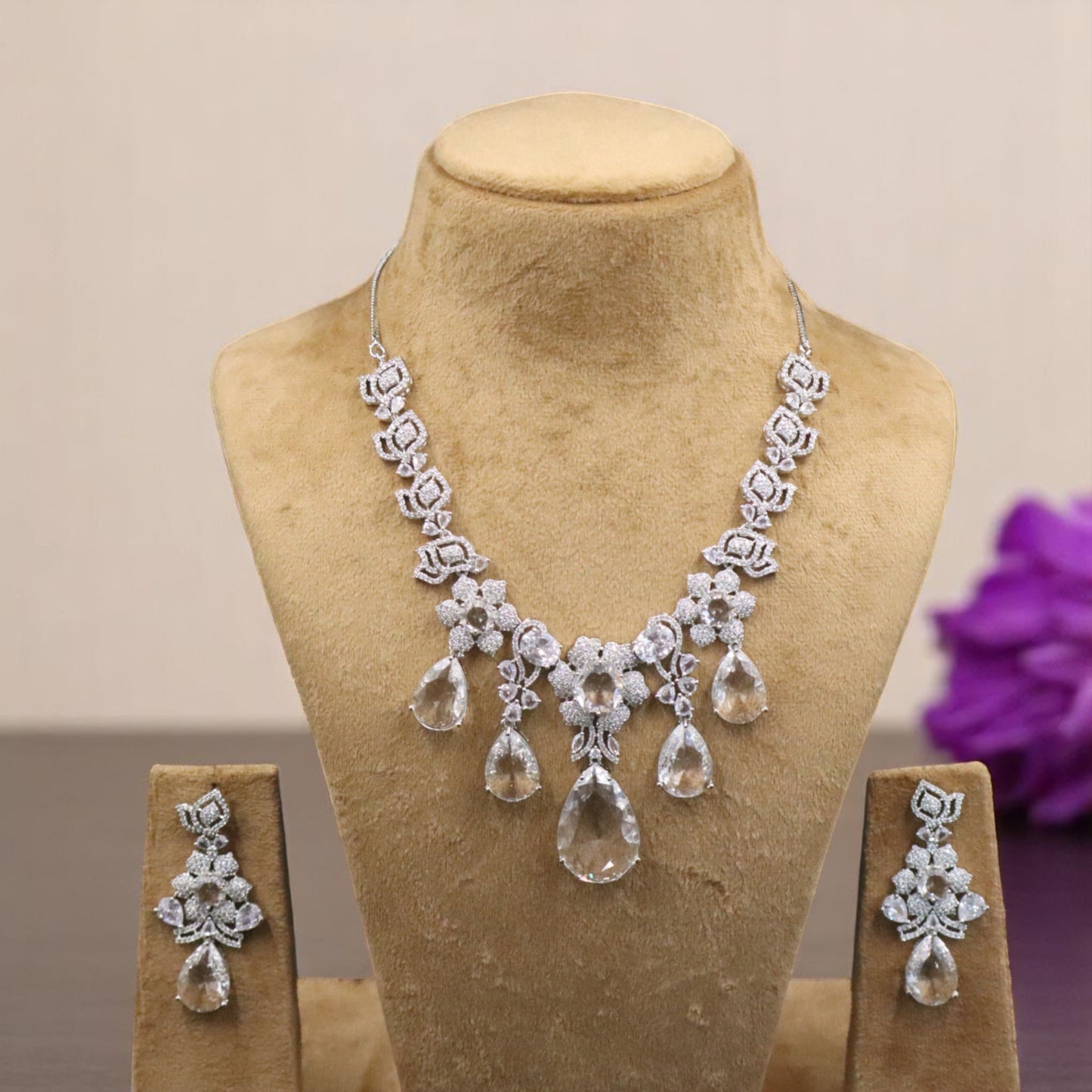 Silvery Suprabha American Diamond Necklace set