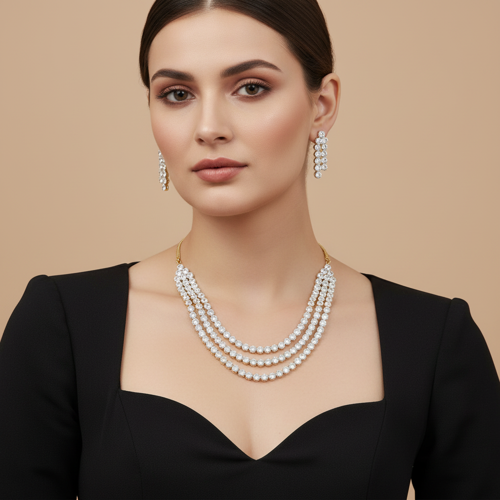 Golden Vishaka American Diamond Necklace set