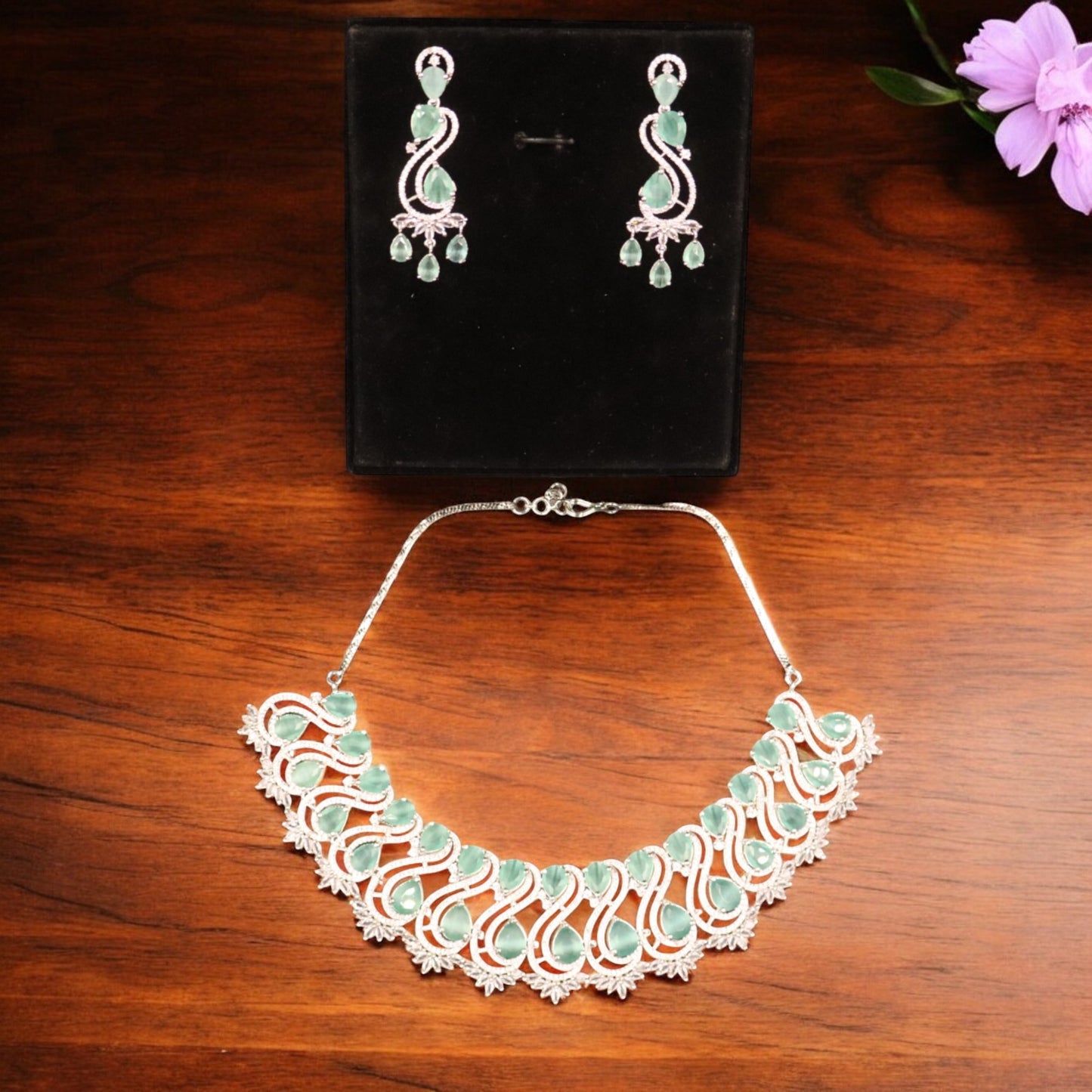 Turquoise Jayapradha American Diamond Necklace set