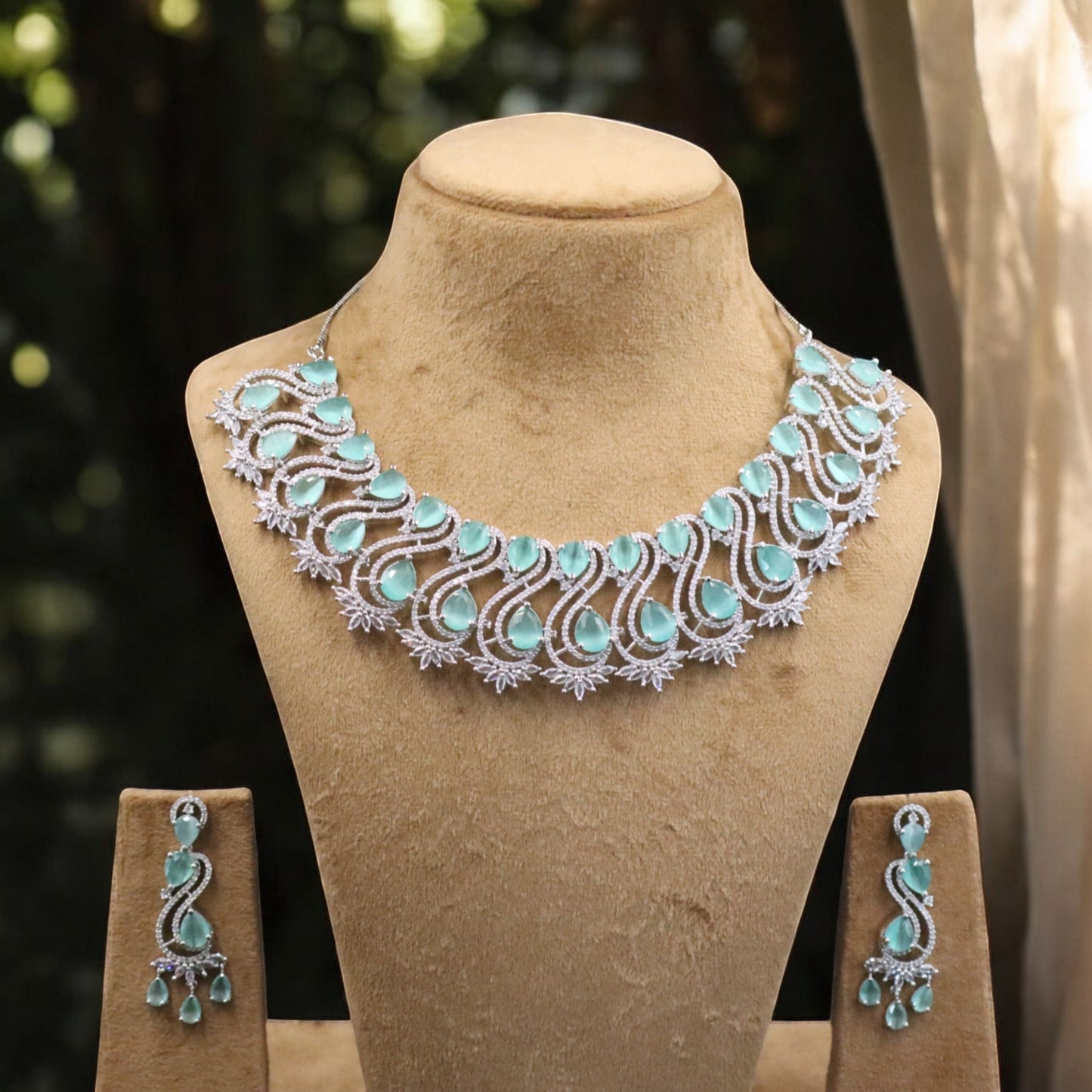 Turquoise Jayapradha American Diamond Necklace set