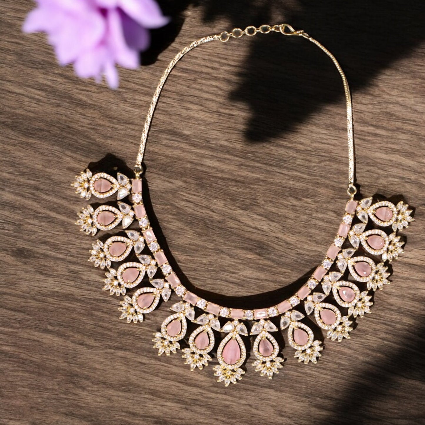 Pink Tarakeshwari American Diamond Necklace set