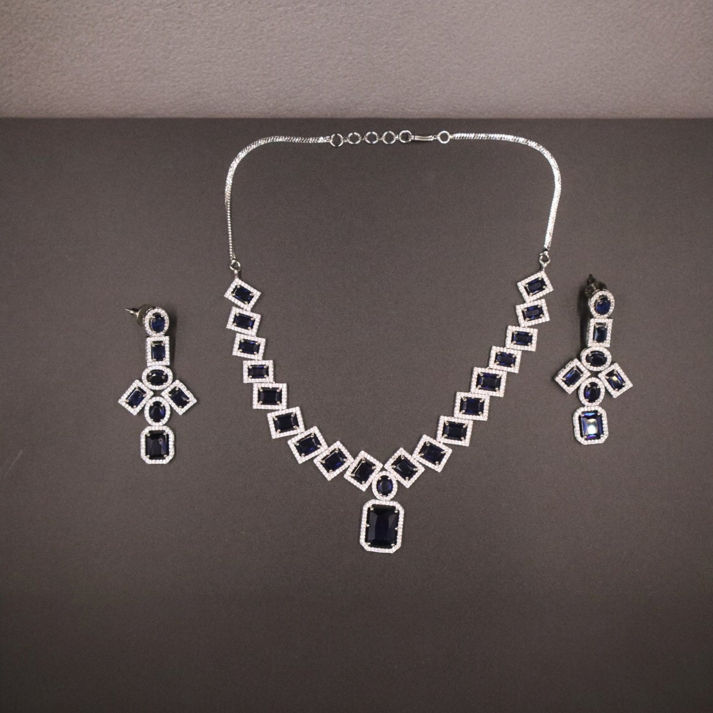 Royal Blue Bhavani American Diamond Necklace set