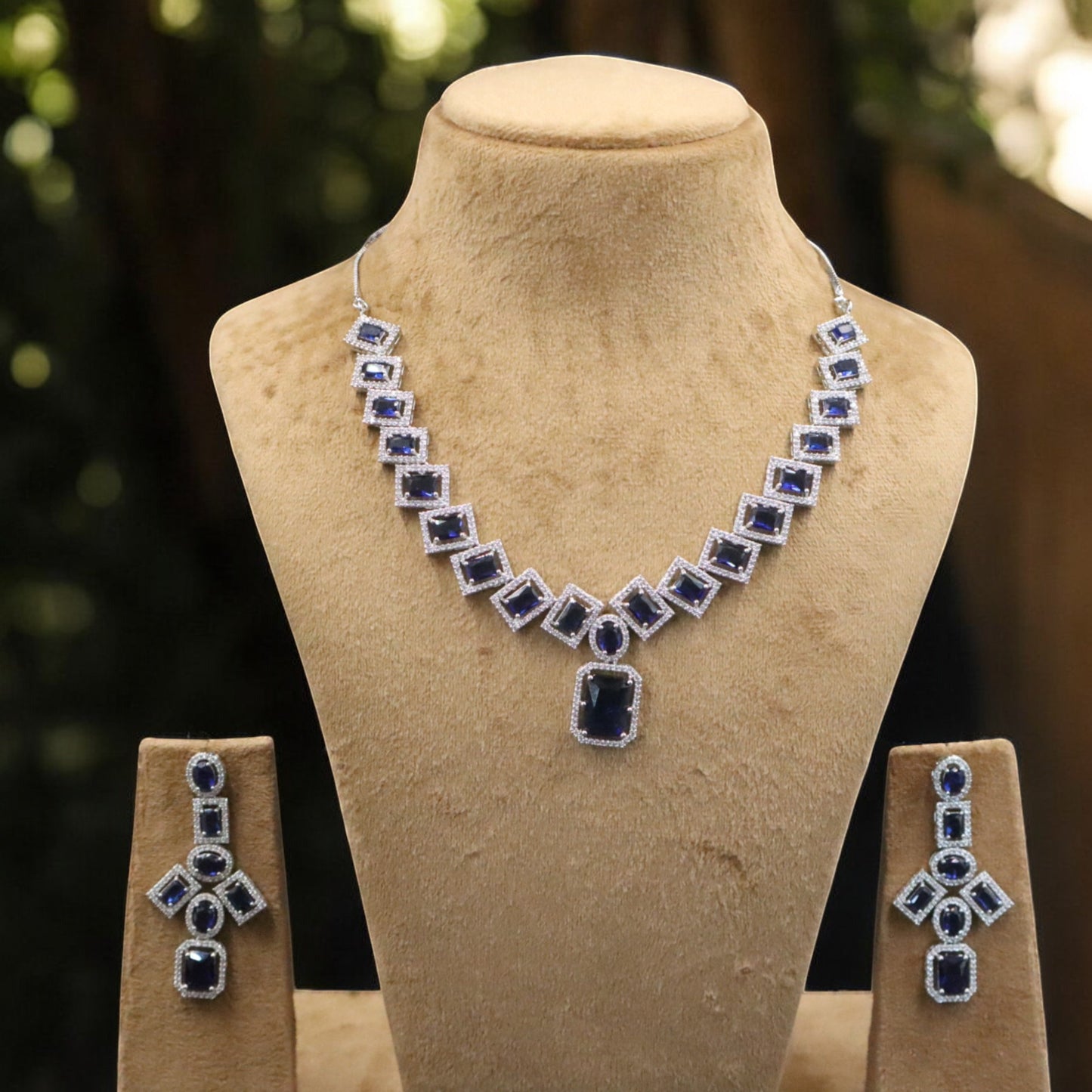 Royal Blue Bhavani American Diamond Necklace set