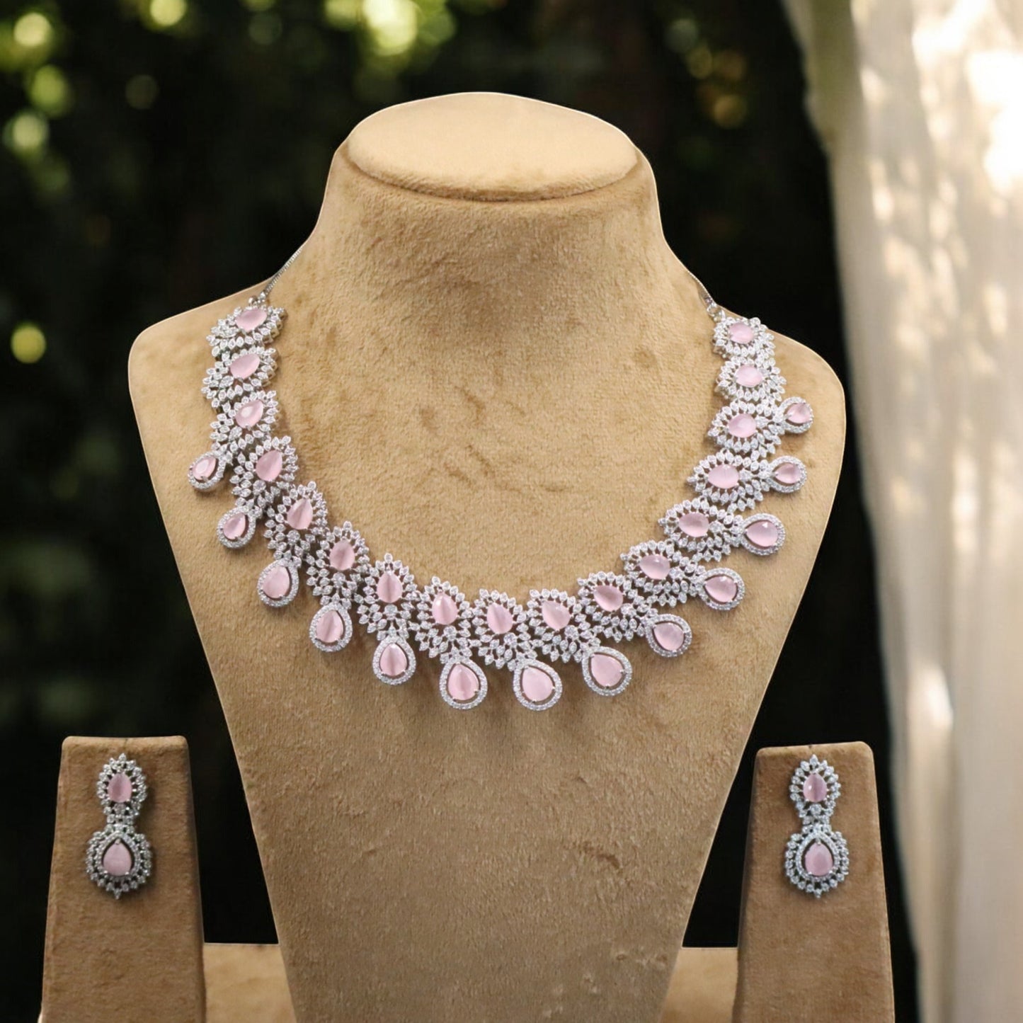 Pink Smriti American Diamond Necklace set