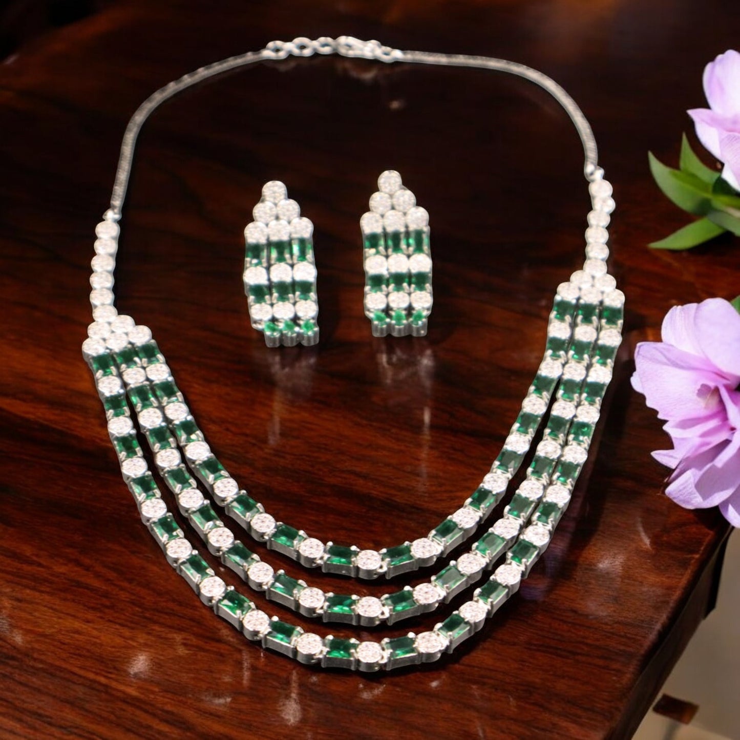 Emerald Roshni American Diamond Necklace set