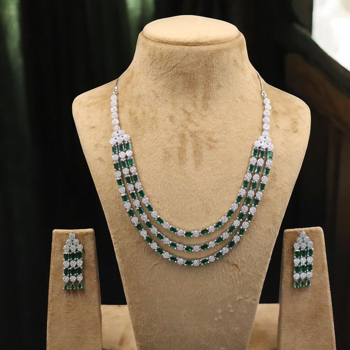 Emerald Roshni American Diamond Necklace set