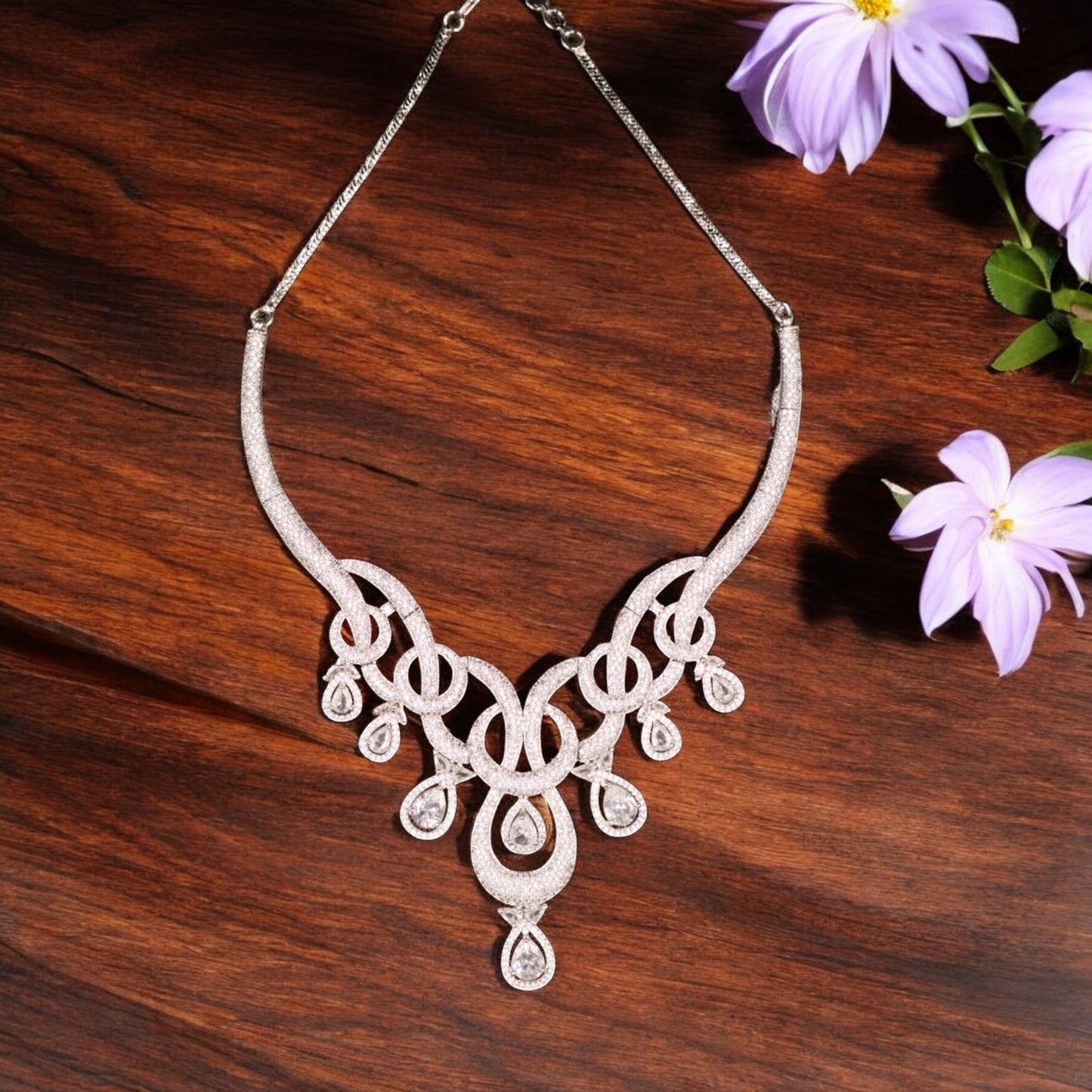 Silvery Amrita American Diamond Necklace set