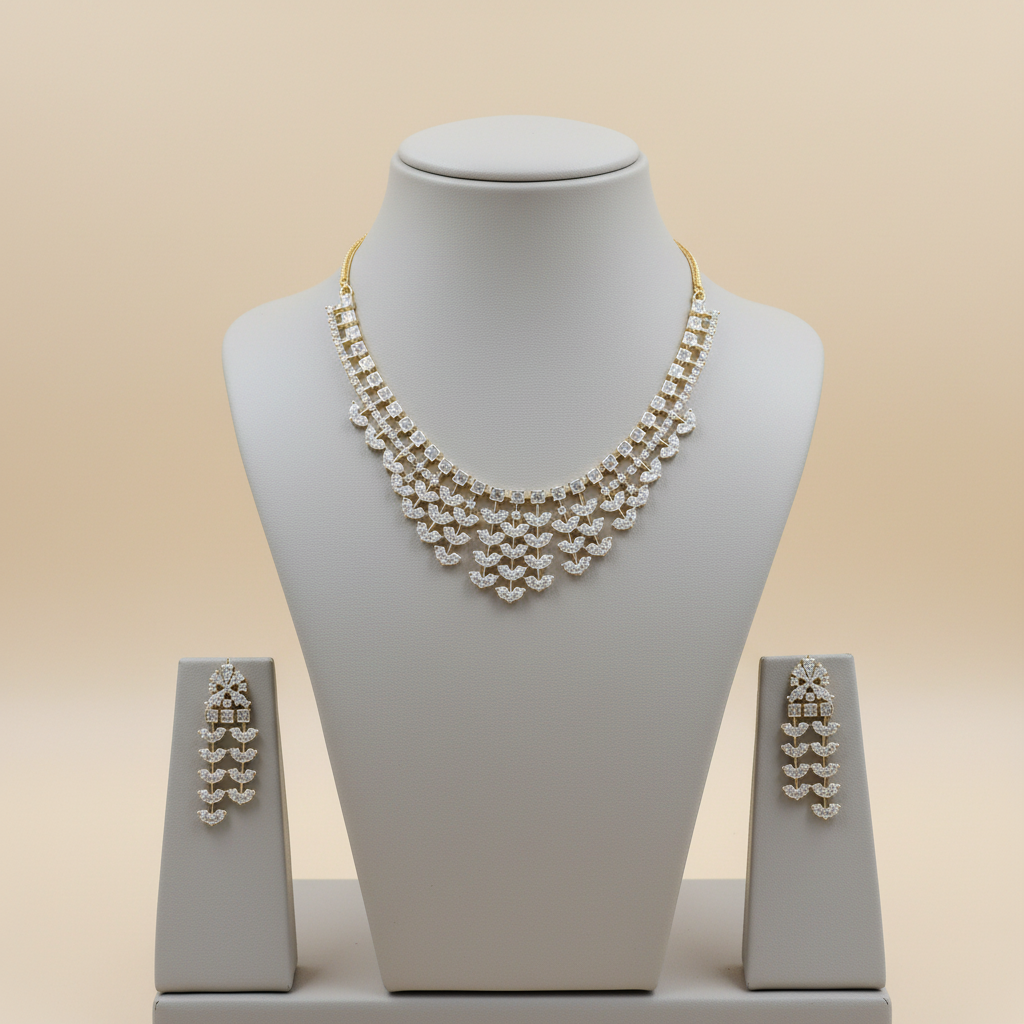 Golden Kiranmala American Diamond Necklace set