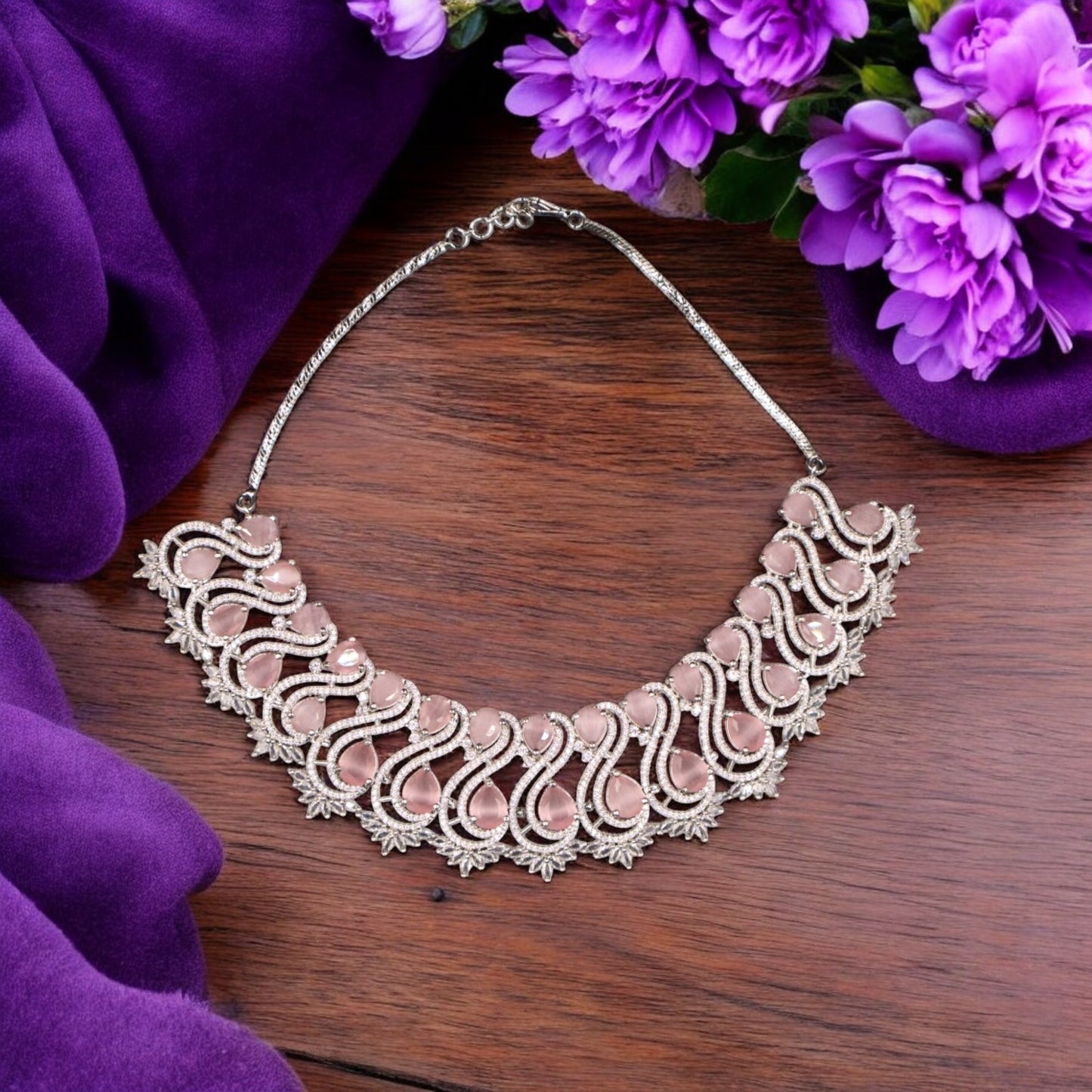 Pink Jayapradha American Diamond Necklace set
