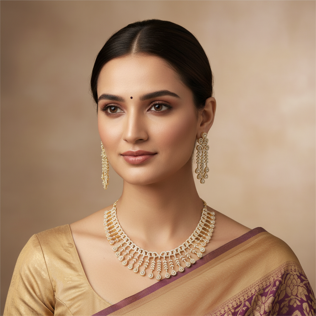 Golden Satyavathi American Diamond Necklace set