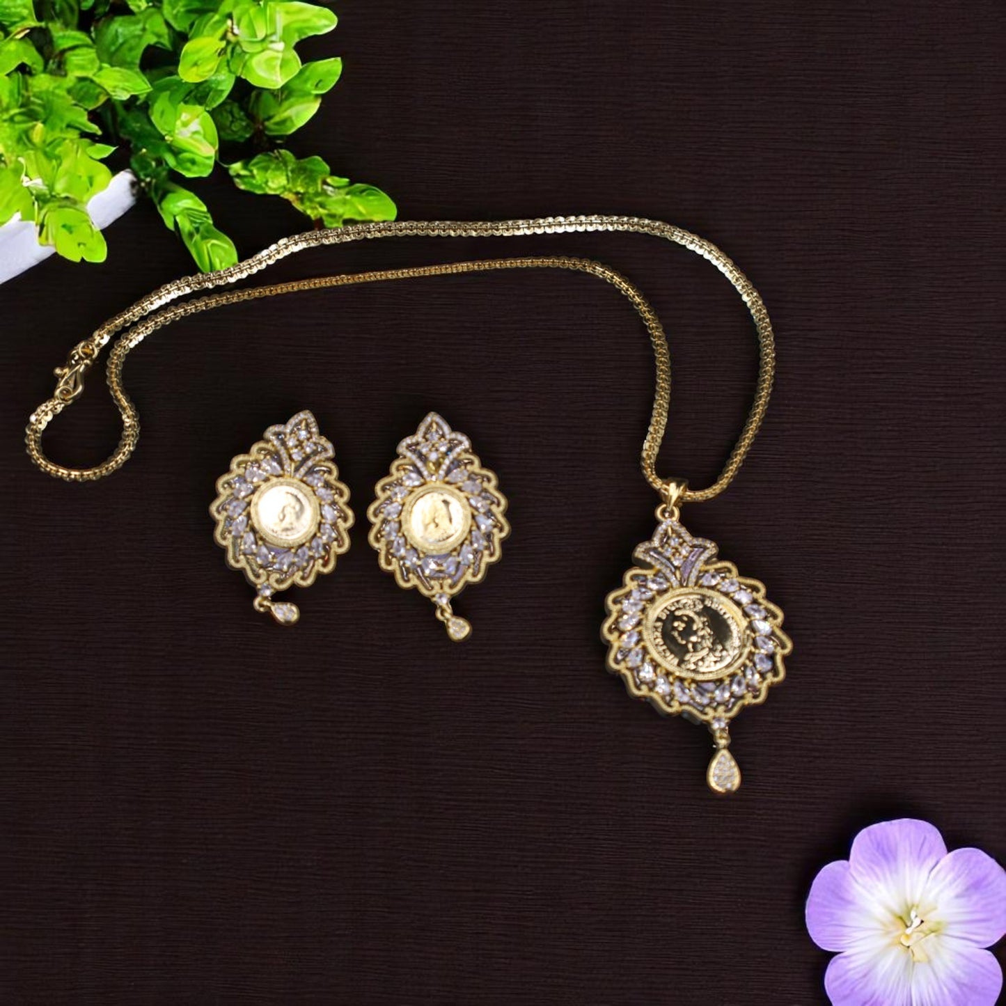 Golden Samriddhi American Diamond Pendant set