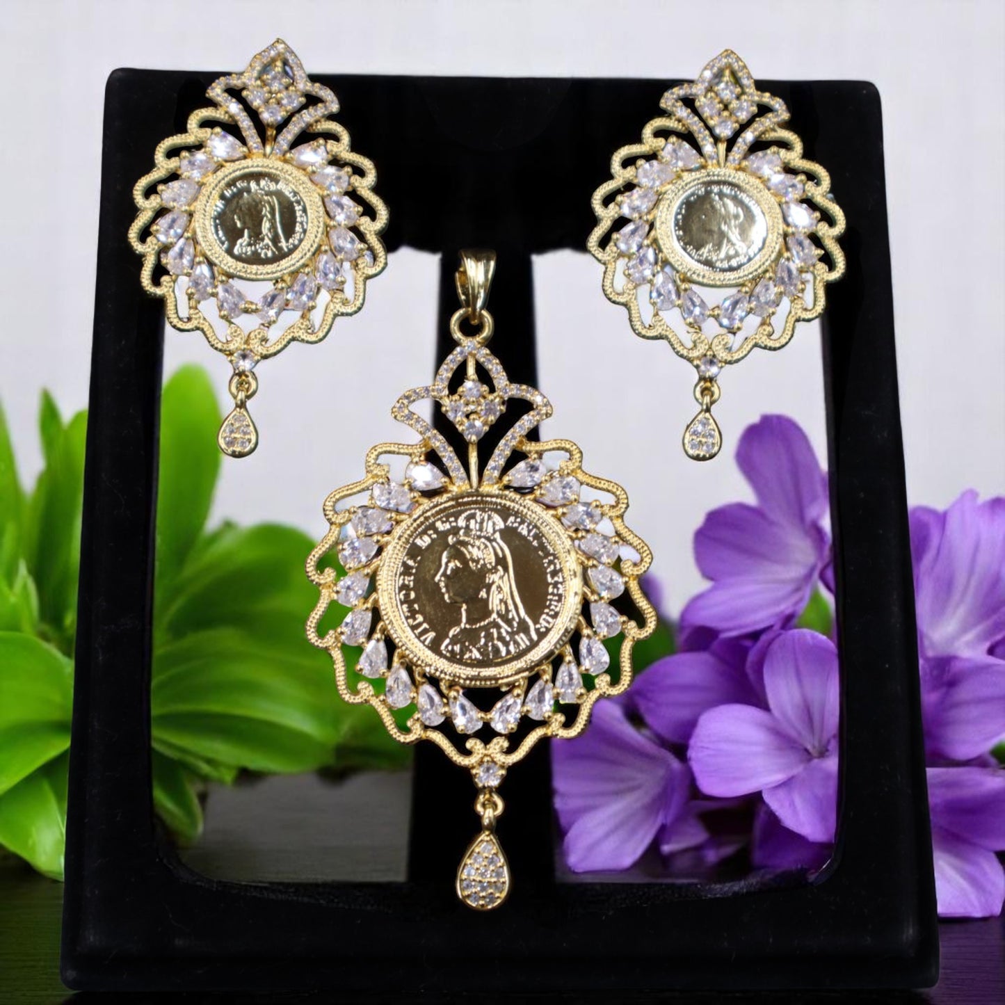 Golden Samriddhi American Diamond Pendant set