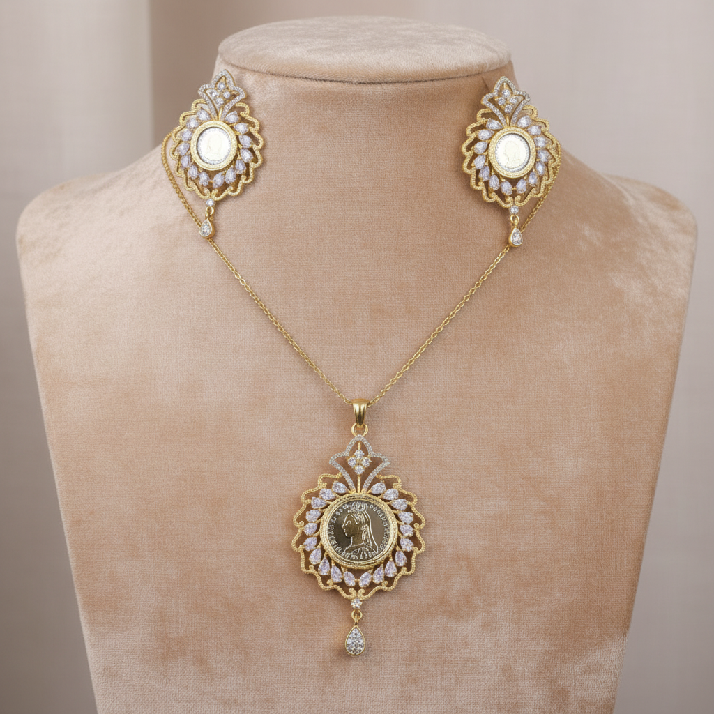 Golden Samriddhi American Diamond Pendant set