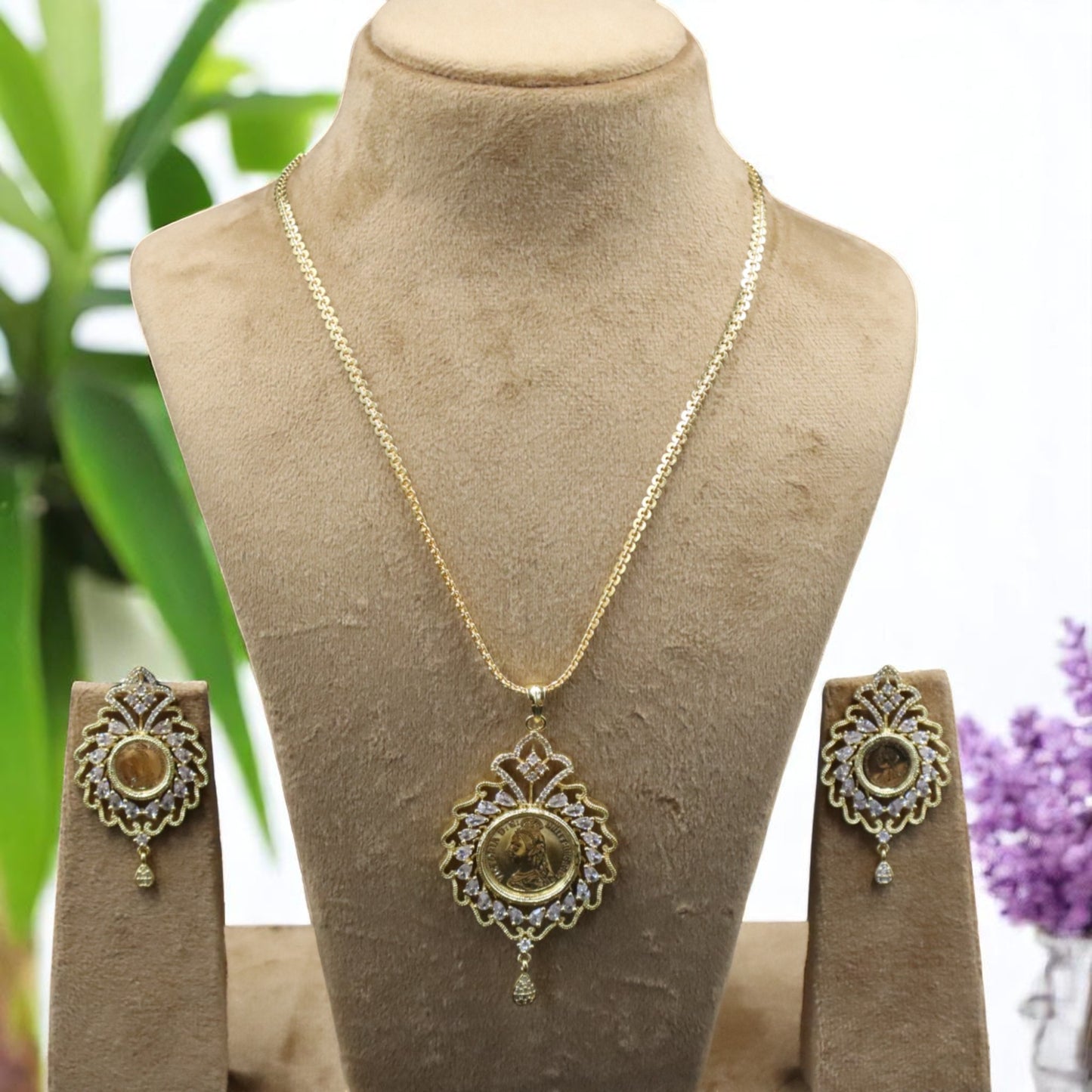Golden Samriddhi American Diamond Pendant set