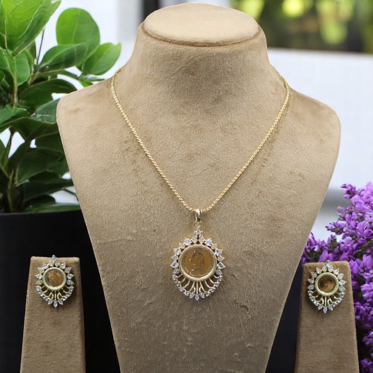Golden Aarna American Diamond Pendant set