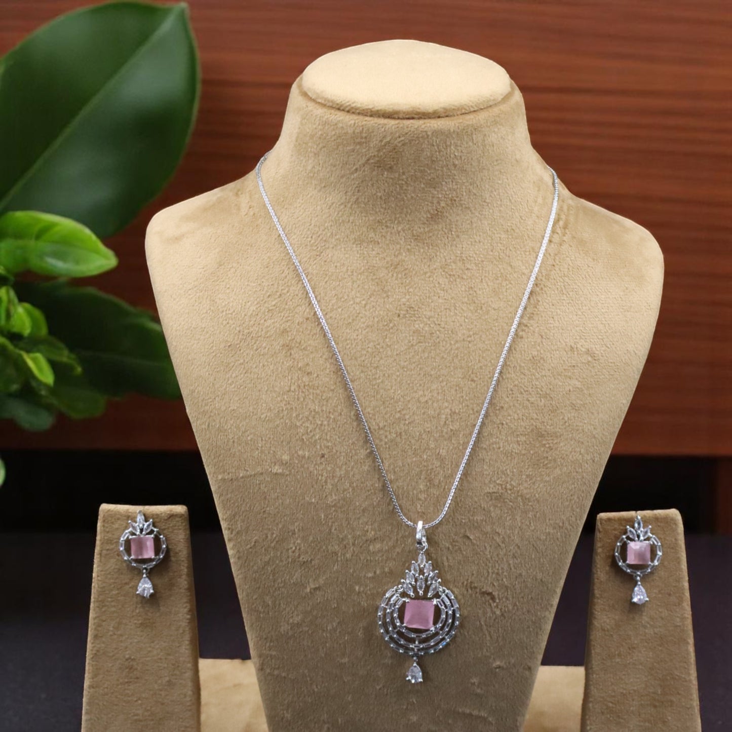 Pink Shreshta American Diamond Pendant set