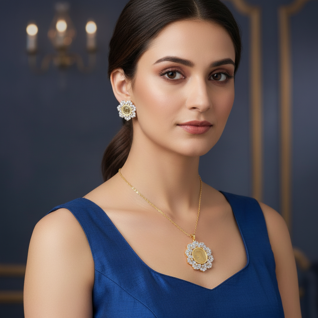 Golden Maitreyi American Diamond Pendant set