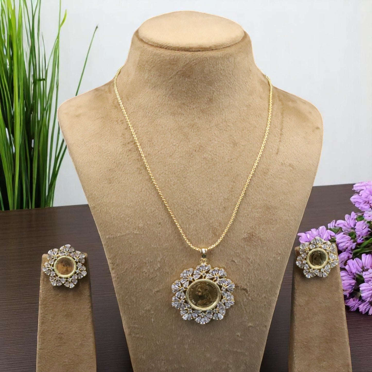 Golden Maitreyi American Diamond Pendant set