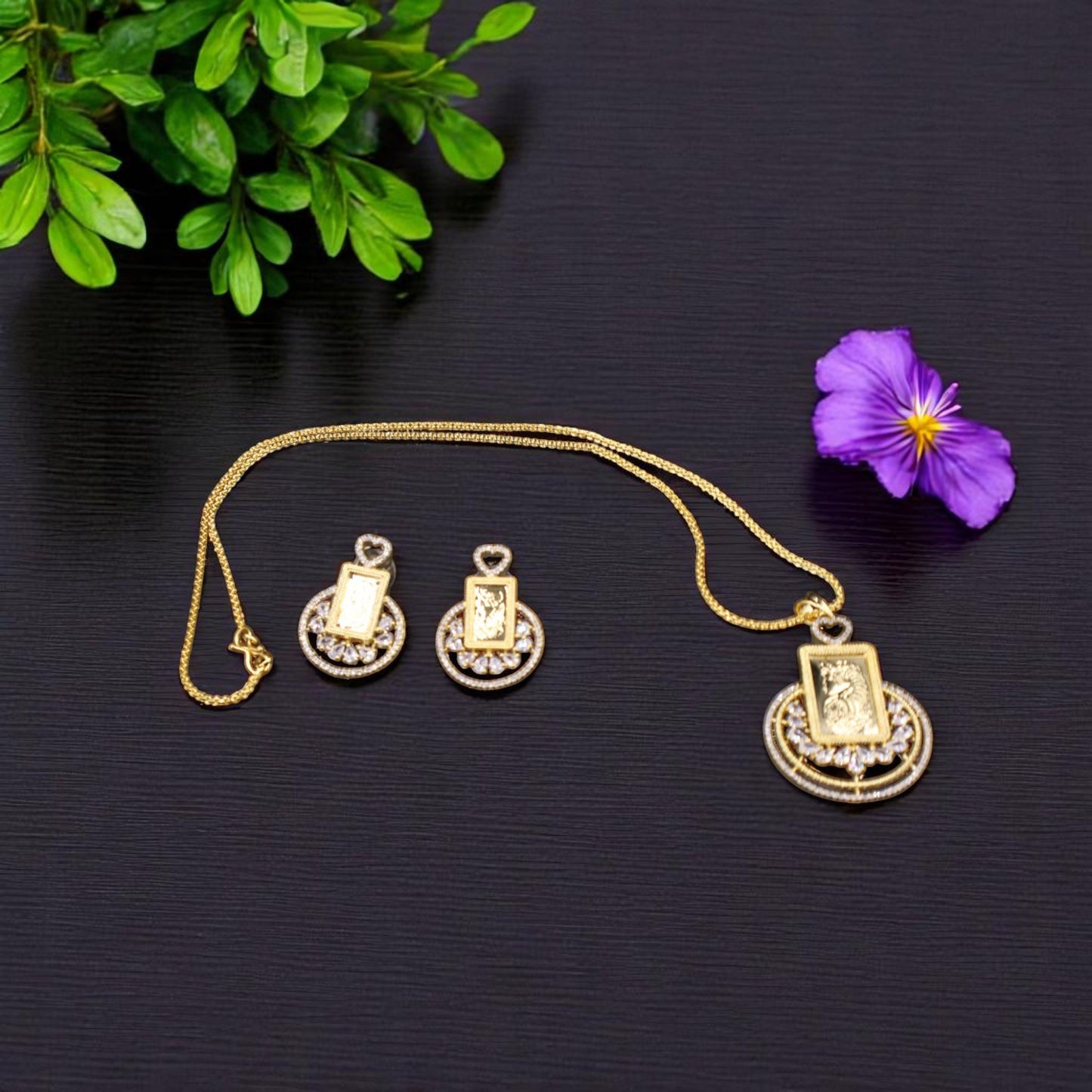 Golden Mridvika American Diamond Pendant set
