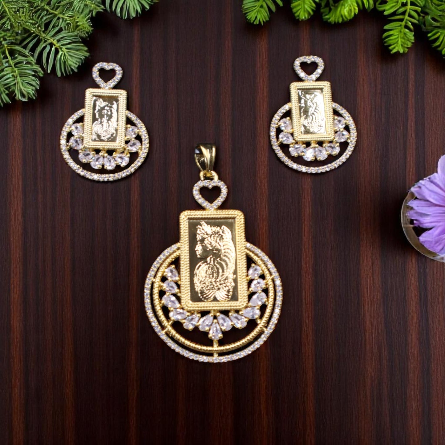 Golden Mridvika American Diamond Pendant set