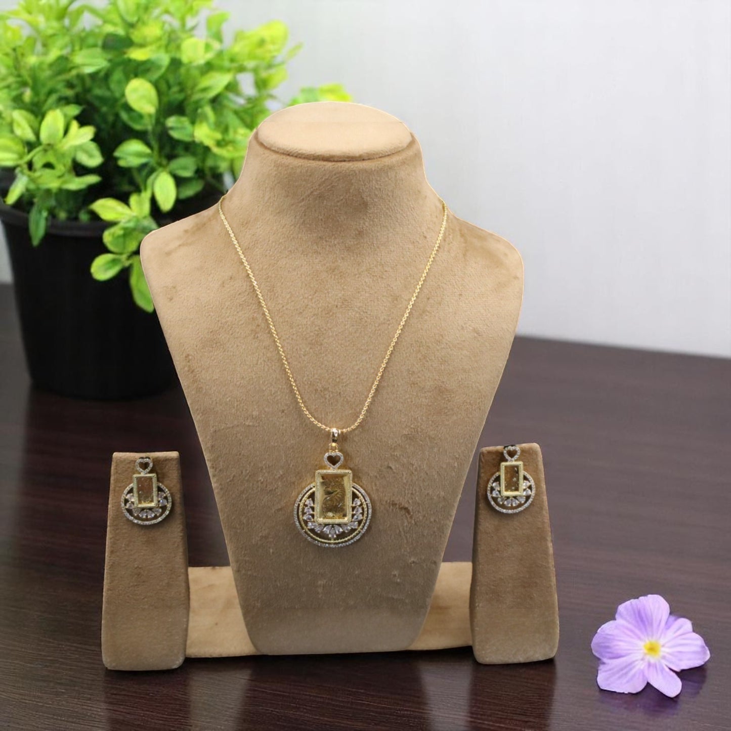 Golden Mridvika American Diamond Pendant set