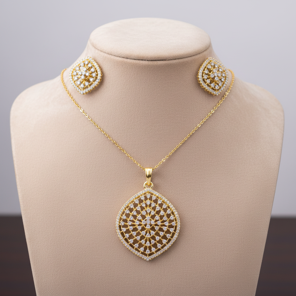 Golden Tvarita American Diamond Pendant set