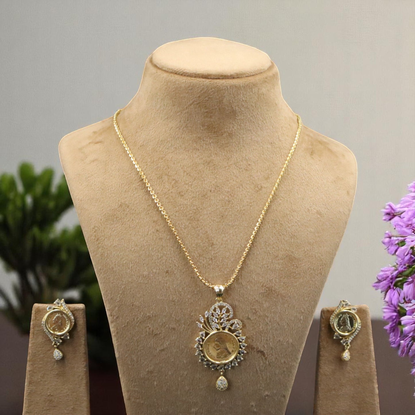 Golden Kavisha American Diamond Pendant set