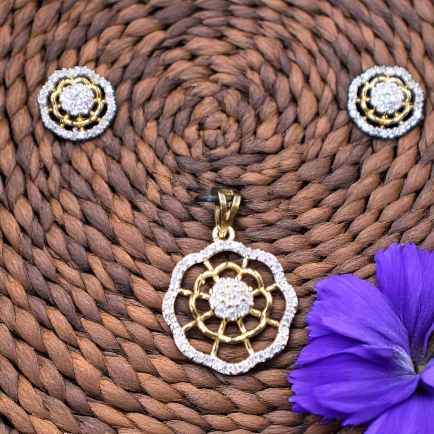 Gold Silvery Rashmika American Diamond Pendant set
