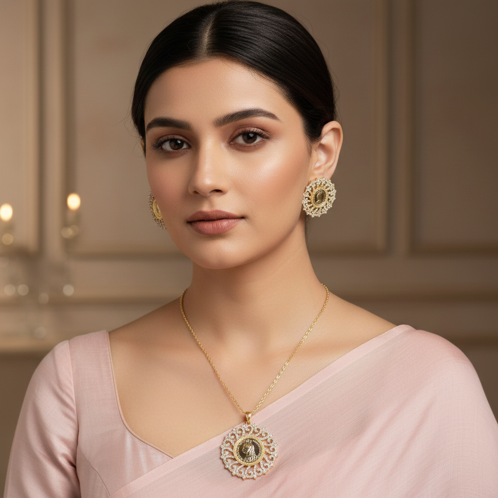 Golden Charini American Diamond Pendant set