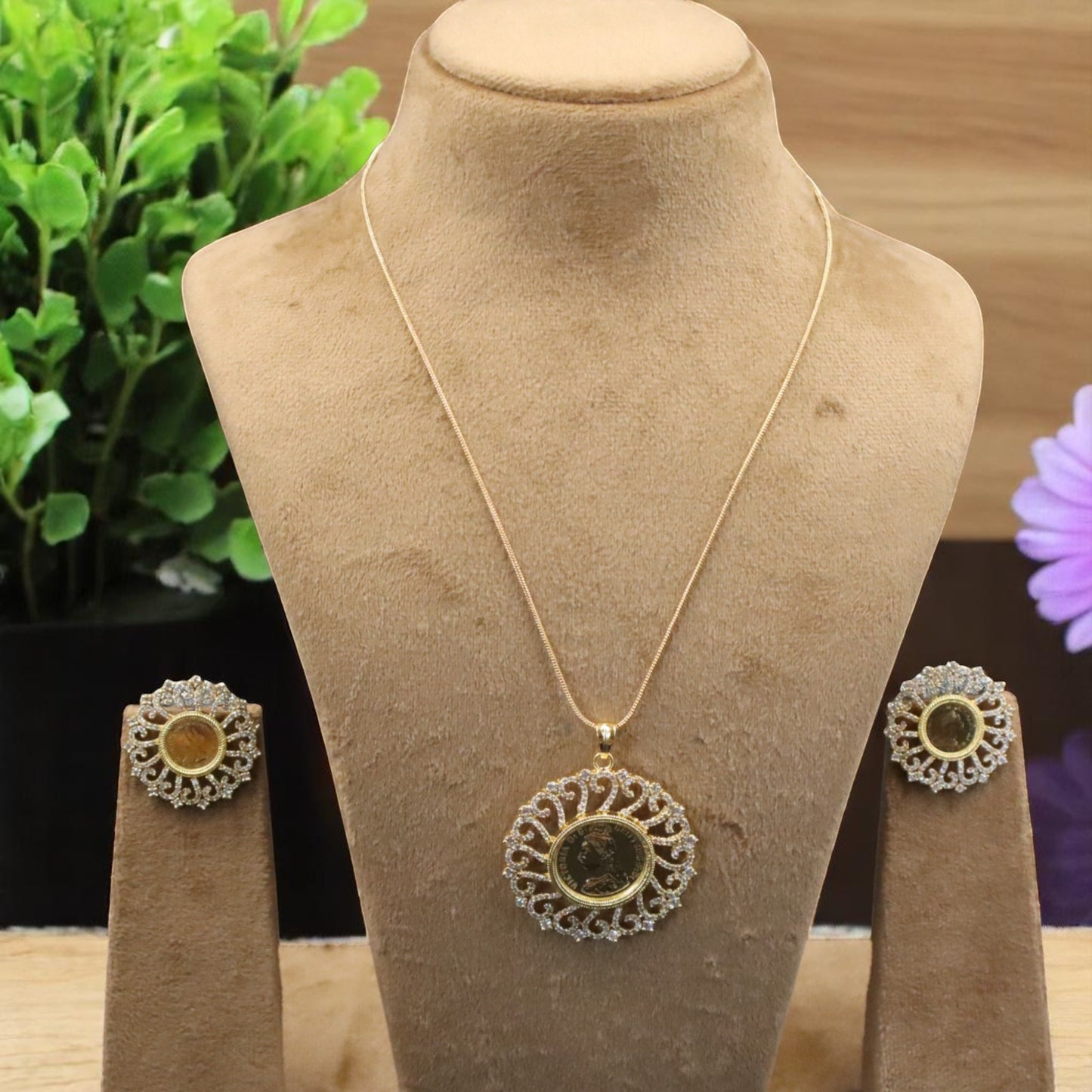 Golden Charini American Diamond Pendant set