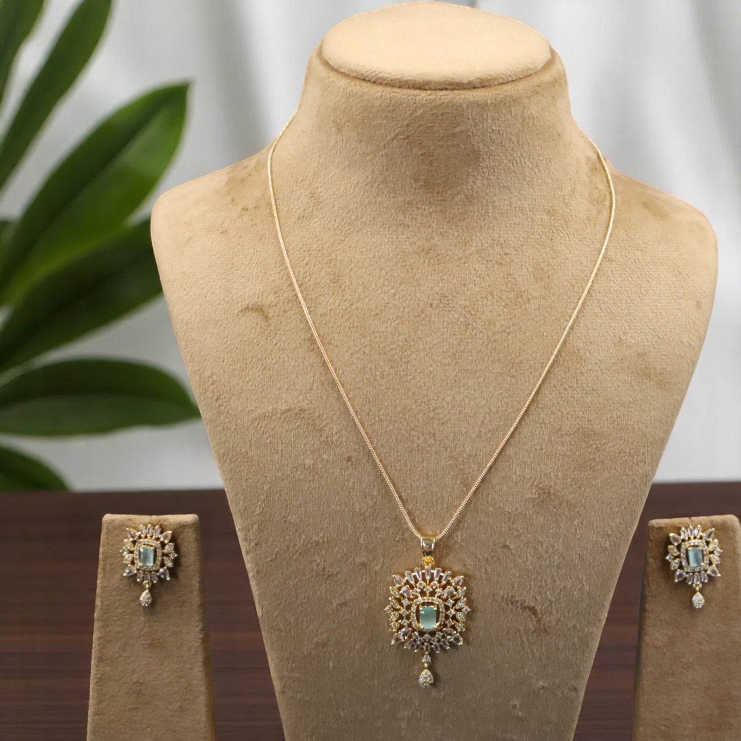 Turquoise Anandita American Diamond Pendant set