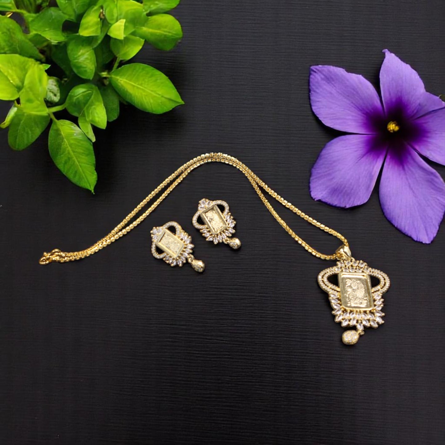 Golden Yuktika American Diamond Pendant set