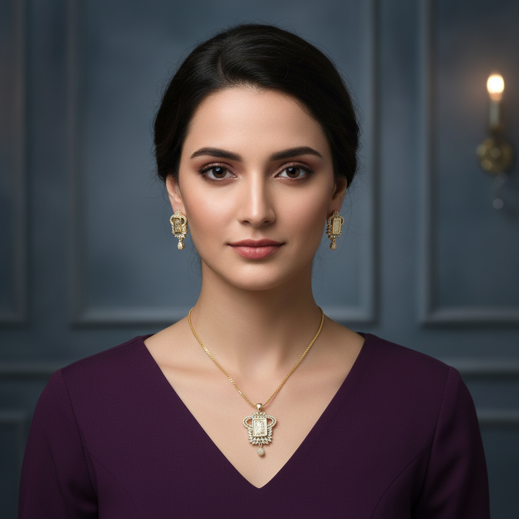 Golden Yuktika American Diamond Pendant set