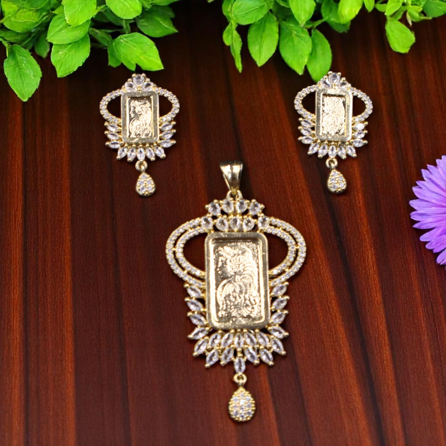 Golden Yuktika American Diamond Pendant set