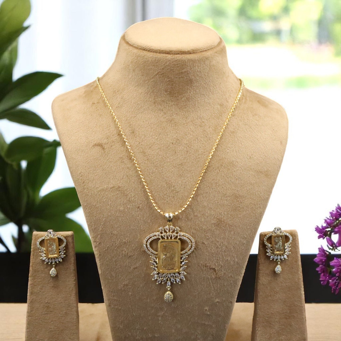 Golden Yuktika American Diamond Pendant set