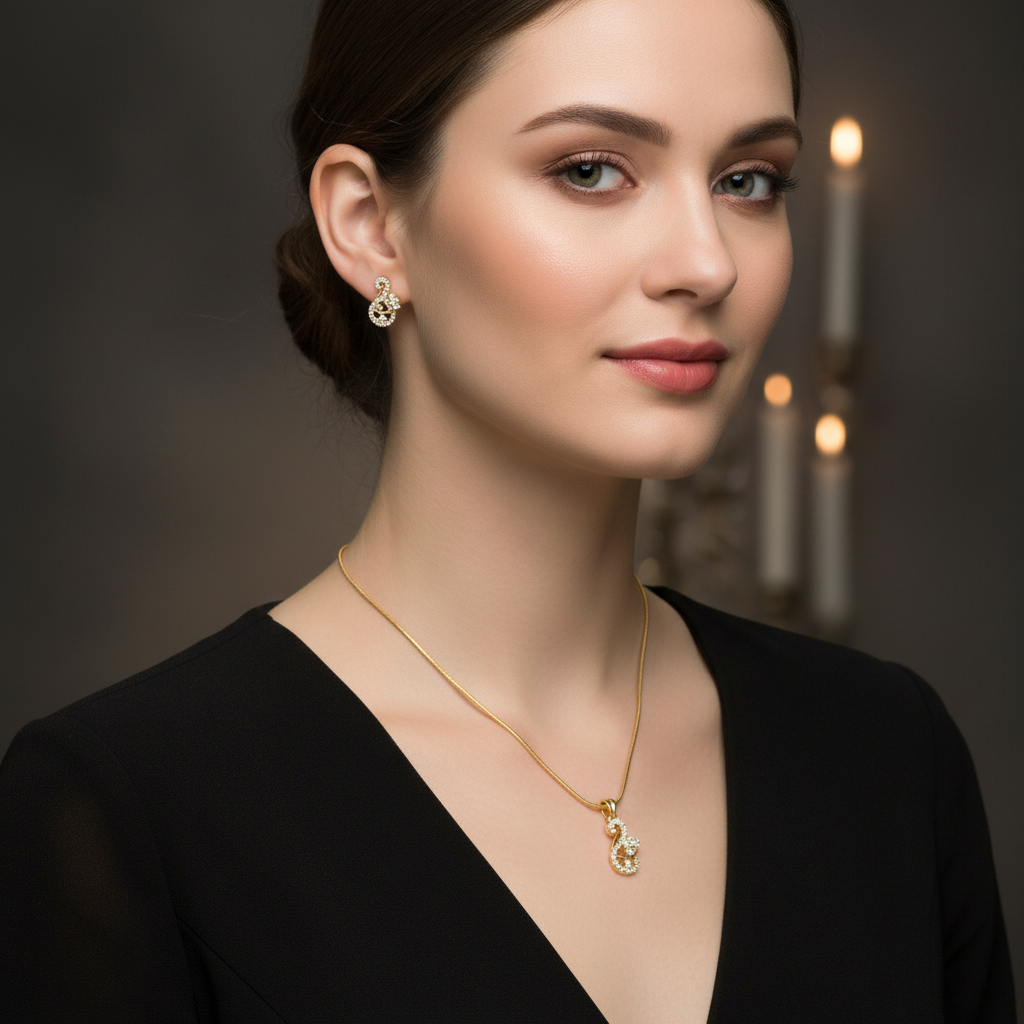 Golden Ojasvini American Diamond Pendant set
